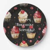 Black Red Gold Glam Cupcakes Birthday Pappteller (Vorderseite)