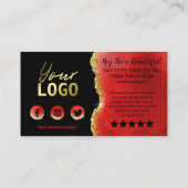 Black Red Gold Glitzer Fogate Vielen Dank Visitenkarte (Rückseite)