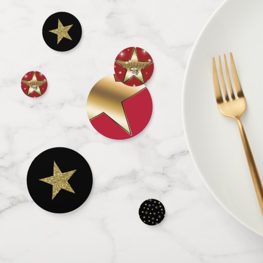 Black Red Gold Glitzer Stars Hollywood Party Konfetti (Gruppe)