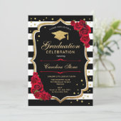 Black Red Gold Graduation Party Einladung (Stehend Vorderseite)