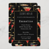Black Red Gold Martini Geburtstag Einladung (Vorne/Hinten)