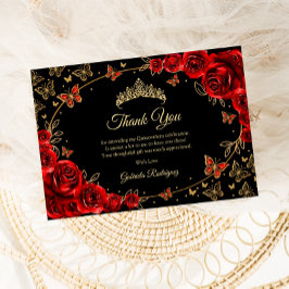 Black Red Gold Quinceanera Dankeskarte