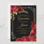 Black Red Gold Quinceanera Einladung (Vorderseite)