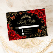 Black Red Gold Quinceanera Reply RSVP Karte