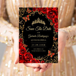 Black Red Gold Quinceanera Save The Date