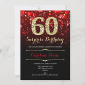 Black Red Gold Überraschung 60. Geburtstag Einladung (Vorderseite)