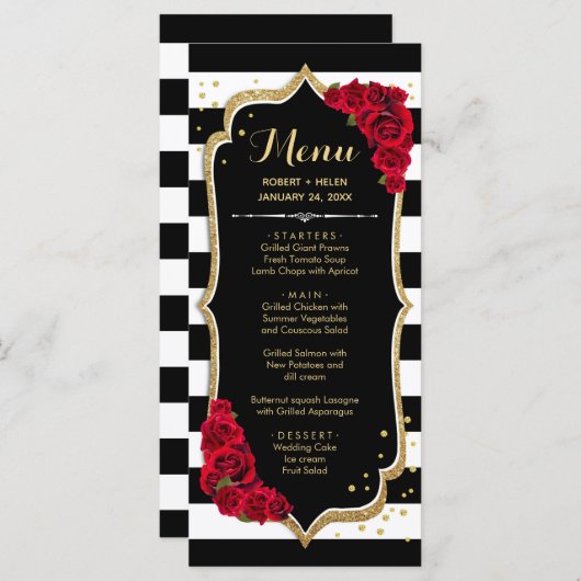 Black Red Gold White Menu Card Programm (Vorne/Hinten)