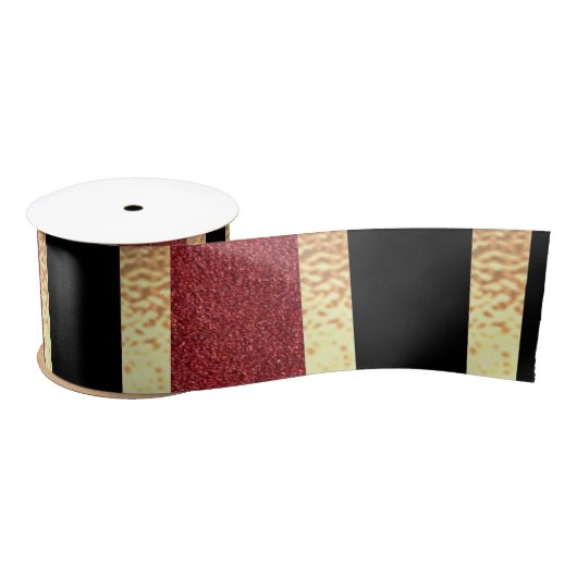 Black Red Golden Strips Modern Satinband (Spule)