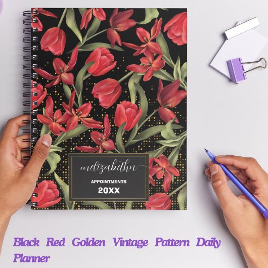 Black Red Golden Vintag Pattern Täglicher Planer