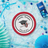 Black Red Graduation Cap and Tassel | Benutzerdefi Pappteller (Party)