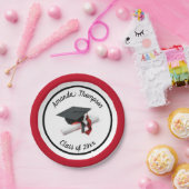 Black Red Graduation Cap and Tassel | Benutzerdefi Pappteller (Party)