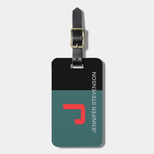 Black Red Gray Blue Monogram Gepäckanhänger (Vorderseite vertikal)