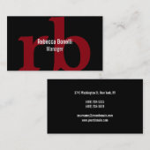 Black Red Gray Monogram Manager Business Card Visitenkarte (Vorne/Hinten)