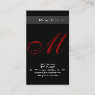 Black Red Gray Script Monogram Business Card Visitenkarte