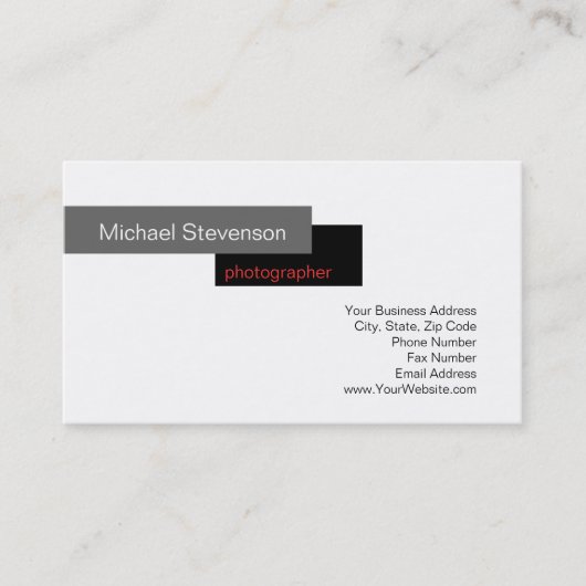 Black Red Gray White Fotografy Business Card Visitenkarte (Vorderseite)