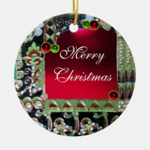 BLACK RED GREEN ART NOUVEAU GEMSTONE MONOGRAMM Rub Keramikornament