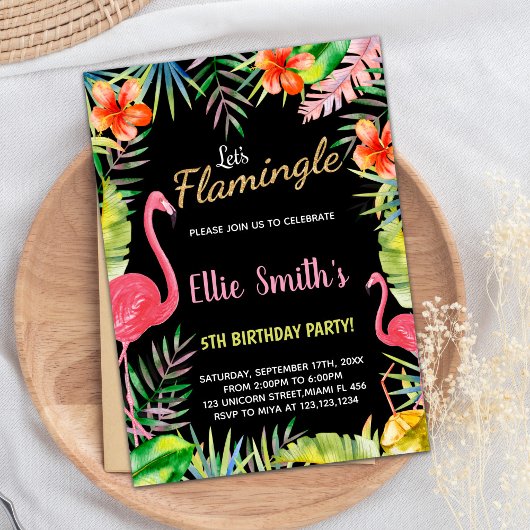 Black Red Green Flamingo Geburtstagseinladungen Einladung