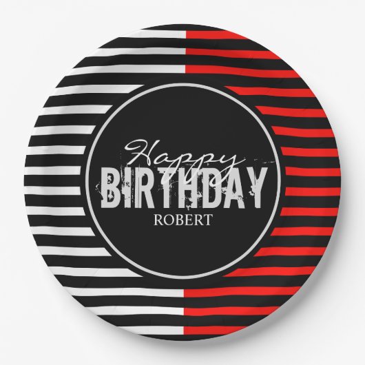 Black & Red Happy Birthday Paper Teller (Vorderseite)