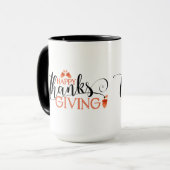 Black & Red Happy Thanksgiving Typografie Design Tasse (Vorderseite Links)