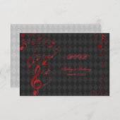 Black Red Harlequin Musiknoten Wedding RSVP-Karte RSVP Karte (Vorne/Hinten)