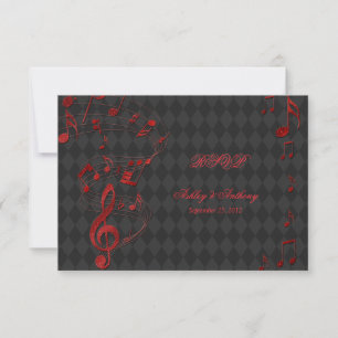 Black Red Harlequin Musiknoten Wedding RSVP-Karte RSVP Karte