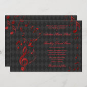 Black Red Harlequin Musiknotens Hochzeitseinladung Einladung (Vorne/Hinten)