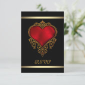 Black Red Heart Wedding RSVP Karte (Stehend Vorderseite)
