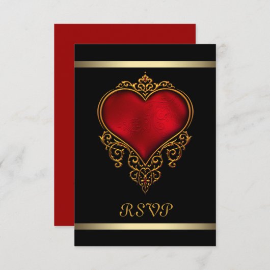 Black Red Heart Wedding RSVP Karte (Vorne/Hinten)