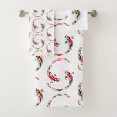 Black & Red Japanese Koi Fish Artistic Pattern Badhandtuch Set (Insitu)