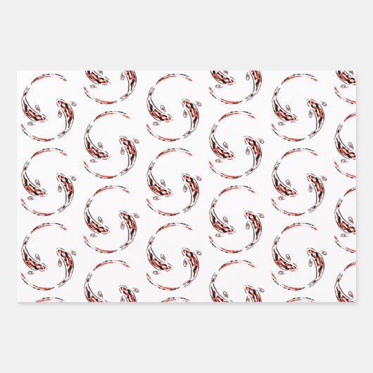 Black & Red Japanese Koi Fish Artistic Pattern Geschenkpapier Set (Vorderseite 2)