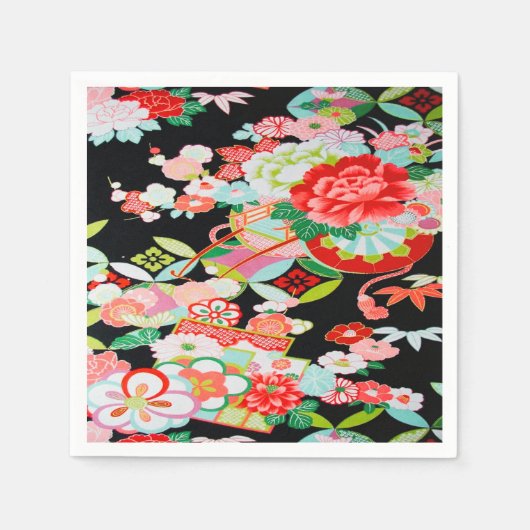 Black Red Japanisch Kimono Floral Decoupage Paper Serviette (Vorderseite)