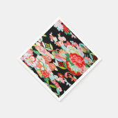 Black Red Japanisch Kimono Floral Decoupage Paper Serviette (Ecke)