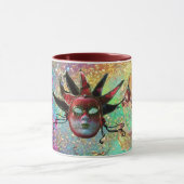 BLACK RED JESTER MASK Masquerade Blue Pink Floral Tasse (Zentrum)