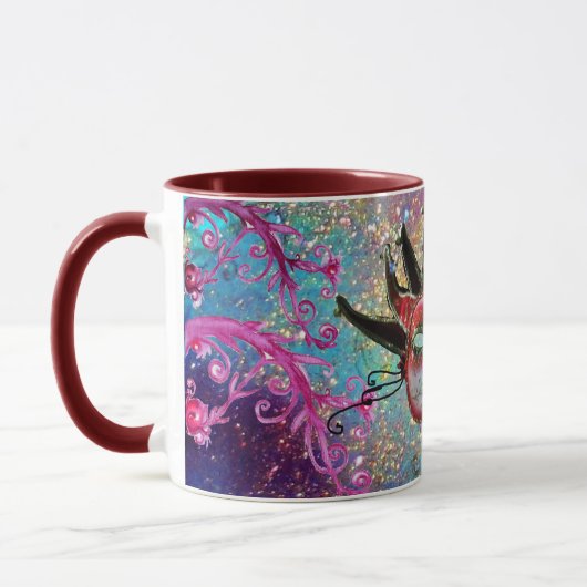 BLACK RED JESTER MASK Masquerade Blue Pink Floral Tasse (Links)