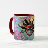 BLACK RED JESTER MASK Masquerade Blue Pink Floral Tasse (Vorderseite Links)