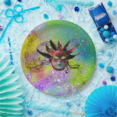 BLACK RED JESTER MASK Masquerade gelb violett Pappteller (Party)