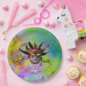 BLACK RED JESTER MASK Masquerade gelb violett Pappteller (Party)