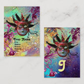 BLACK RED JESTER MASK Masquerade Party Blue Green Visitenkarte (Vorne/Hinten)