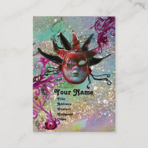 BLACK RED JESTER MASK Masquerade Party Blue Green Visitenkarte