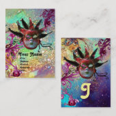 BLACK RED JESTER MASK Masquerade Party Green Gold Visitenkarte (Vorne/Hinten)