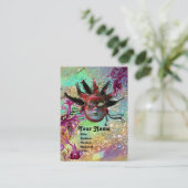 BLACK RED JESTER MASK Masquerade Party Green Gold Visitenkarte (Stehend Vorderseite)