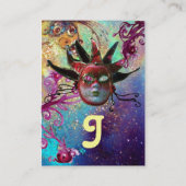 BLACK RED JESTER MASK Masquerade Party Green Gold Visitenkarte (Rückseite)