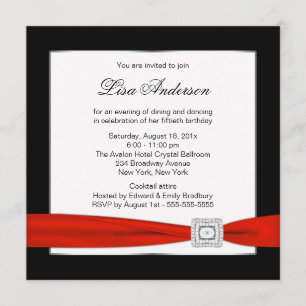 Black Red Jewel Classy Frauen 50. Geburtstag Einladung