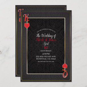 Black Red King & Queen of Hearts Elegante Hochzeit Einladung