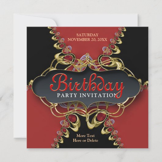 Black Red Lace Exotic Geburtstagsparty Einladung (Vorderseite)