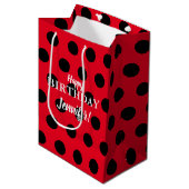 Black & Red Lady Bug Polka Dot Individuelle Name Mittlere Geschenktüte (Vorderseite Schrägansicht)