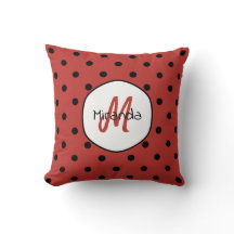 Black Red Ladybug Polka Dots Name und Monogramm