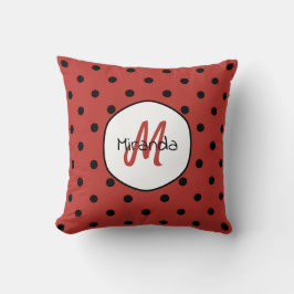 Black Red Ladybug Polka Dots Name und Monogramm Kissen