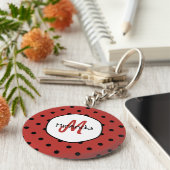 Black Red Ladybug Polka Dots Name und Monogramm Schlüsselanhänger (Seite)