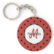 Black Red Ladybug Polka Dots Name und Monogramm
